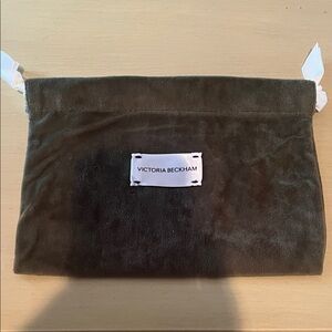Victoria Beckham Drawstring Olive Green Velvet Cosmetics Bag
